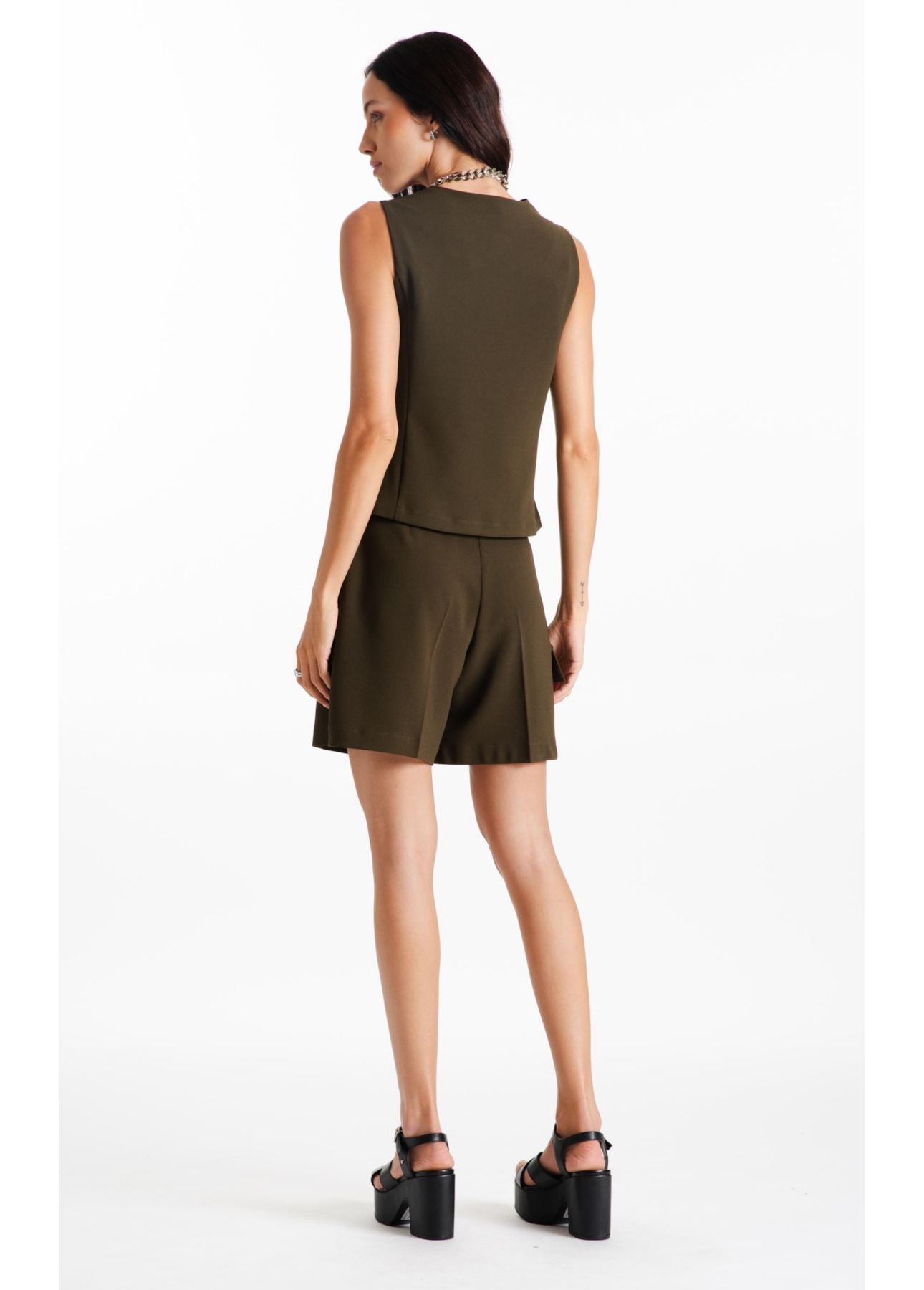 Colete Crepe Way Piped Pocket Musgo