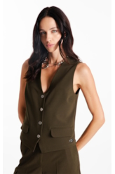 Colete Crepe Way Piped Pocket Musgo