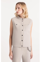 Colete Double Color Pockets And Snap Cinza Claro