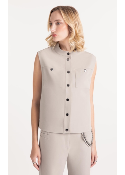 Colete Double Color Pockets And Snap Cinza Claro