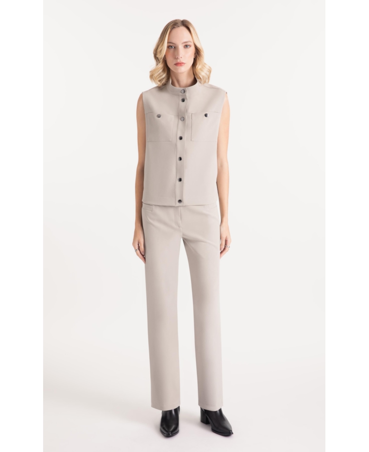 Colete Double Color Pockets And Snap Cinza Claro