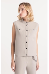 Colete Double Color Pockets And Snap Cinza Claro