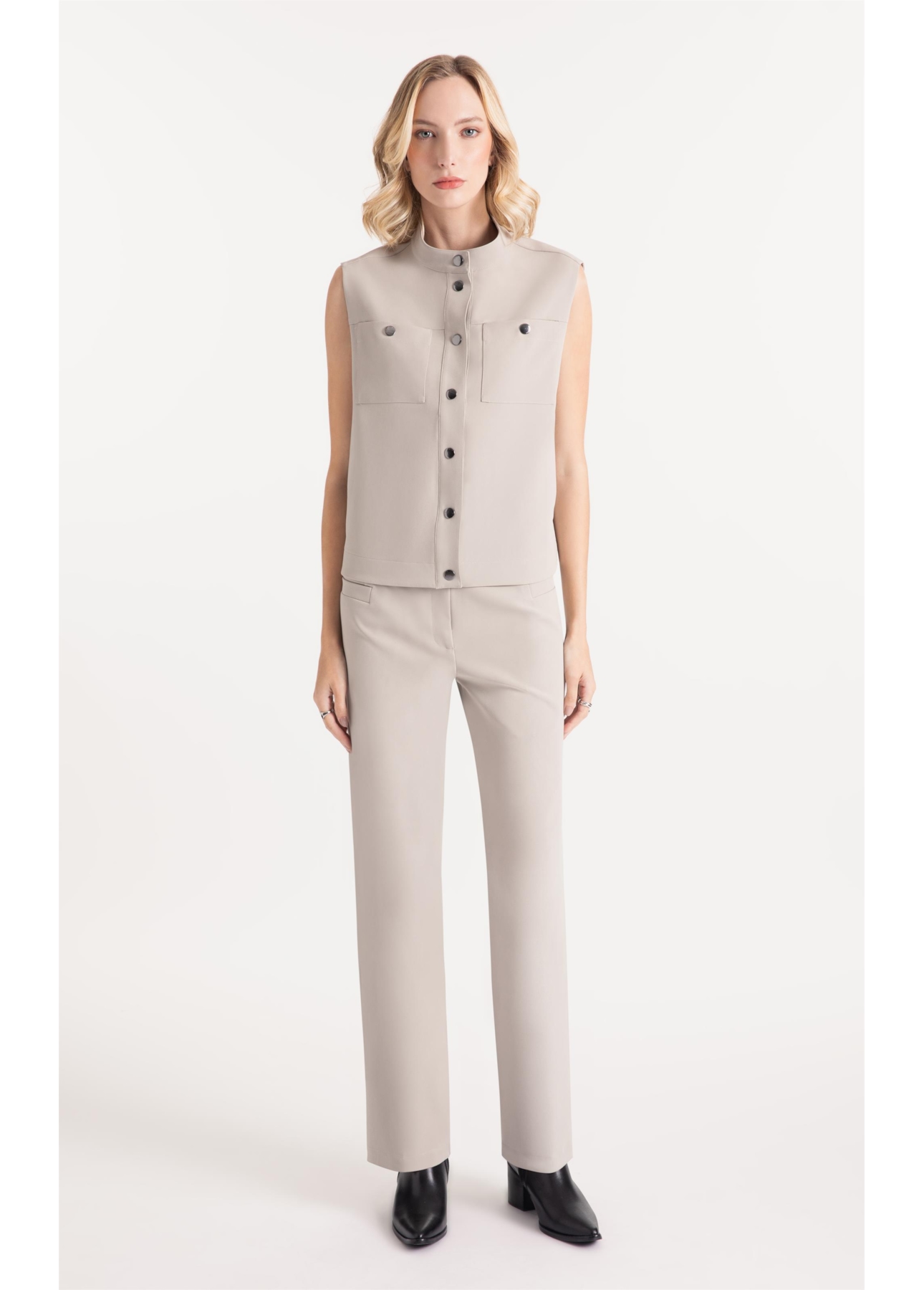 Colete Double Color Pockets And Snap Cinza Claro