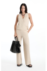 Colete Linen Straight Stripes Transpass Vest Areia