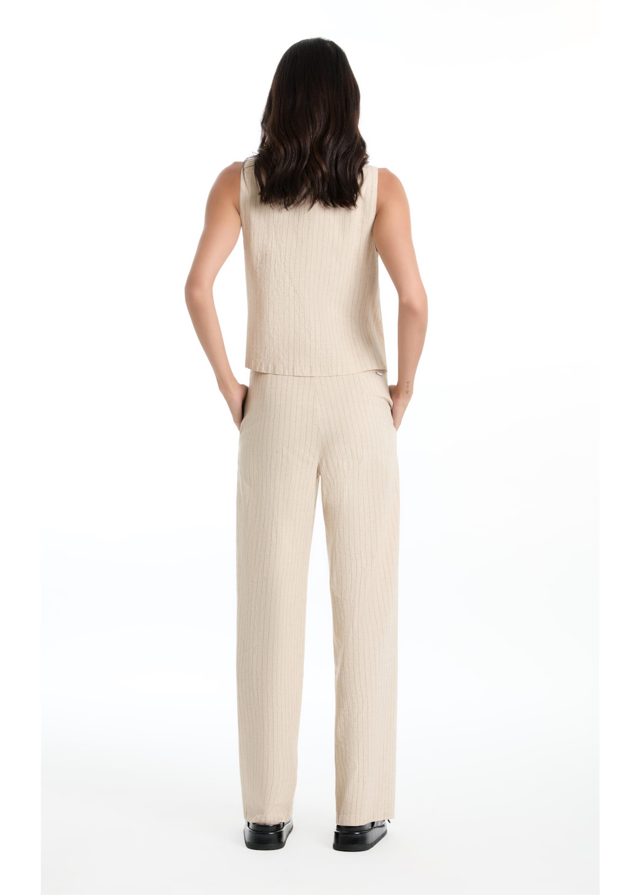 Colete Linen Straight Stripes Transpass Vest Areia