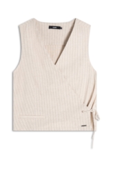 Colete Linen Straight Stripes Transpass Vest Areia