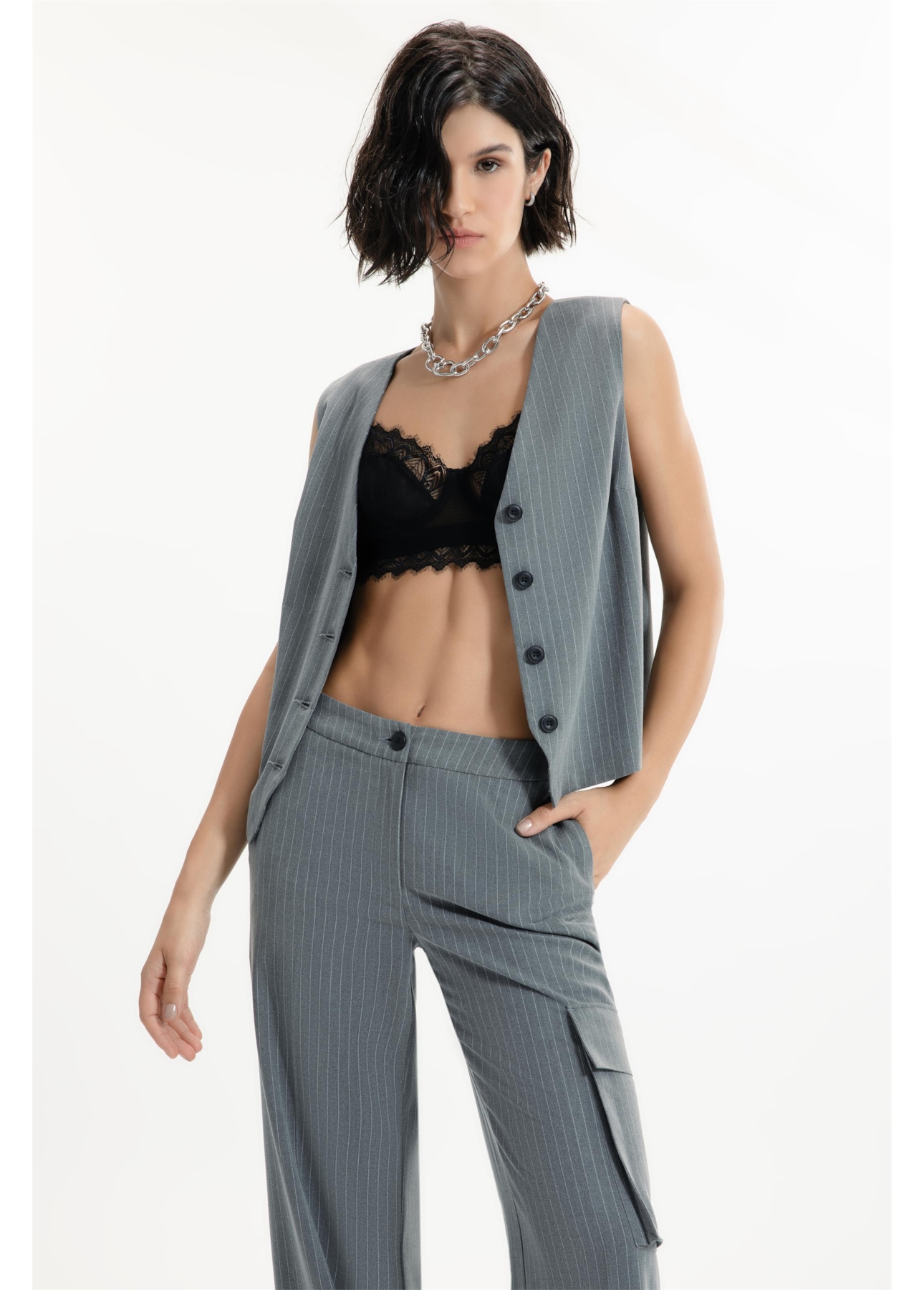 Colete Nordic Stripe Ellus Cinza Medio