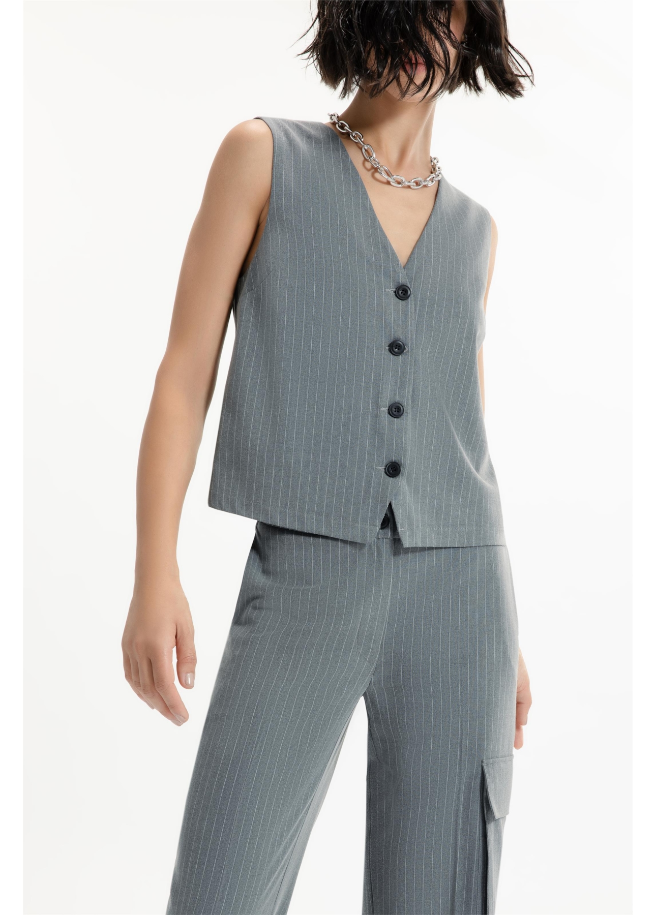 Colete Nordic Stripe Ellus Cinza Medio