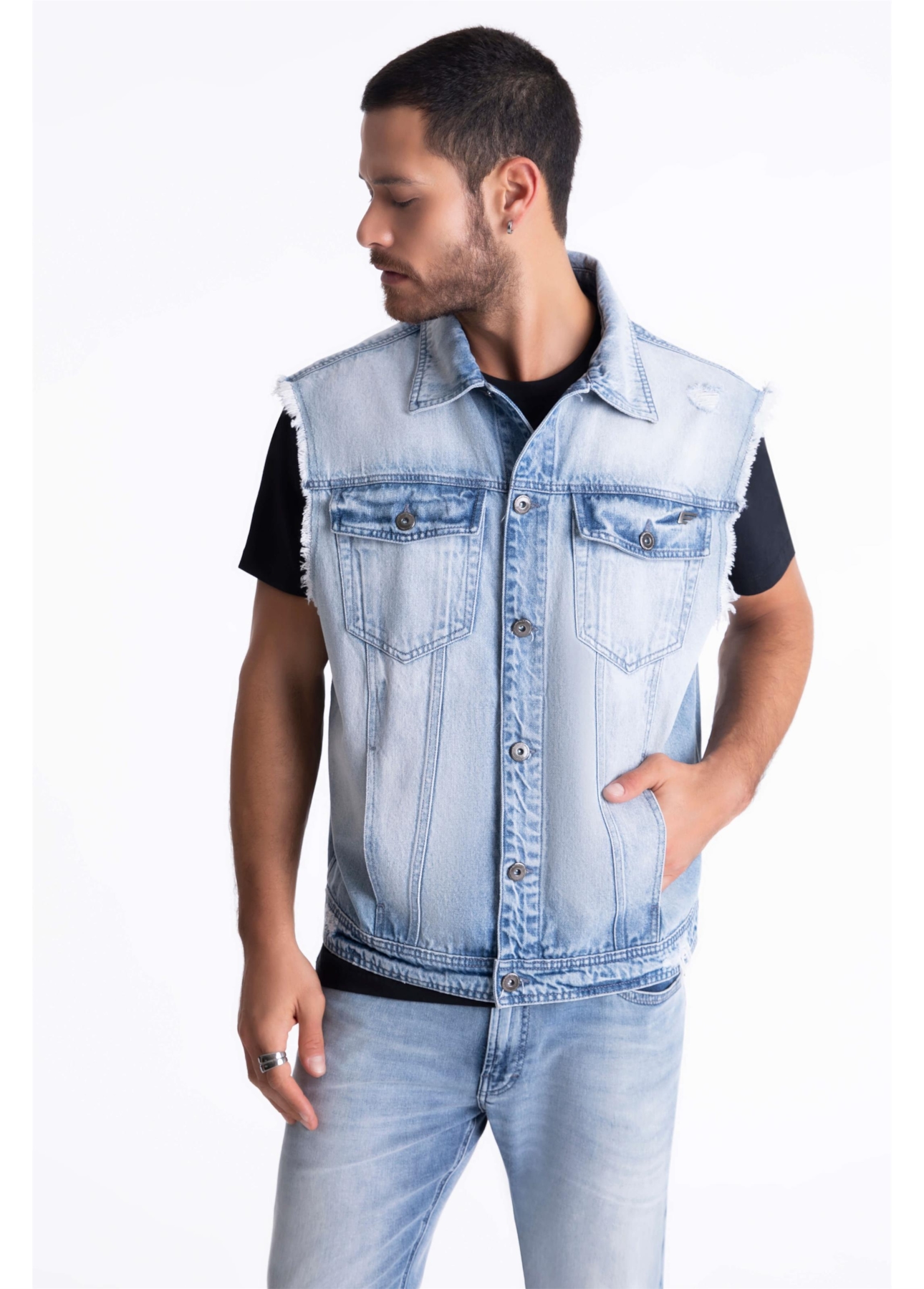 Colete Vintage Denim Ellus Lav. Claro