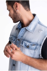 Colete Vintage Denim Ellus Lav. Claro