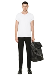 Color Satin Straight 5-Pckts Et.Couro Preto