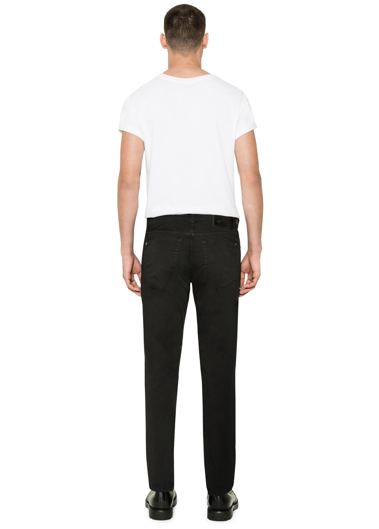 Color Satin Straight 5-Pckts Et.Couro Preto
