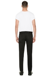 Color Satin Straight 5-Pckts Et.Couro Preto