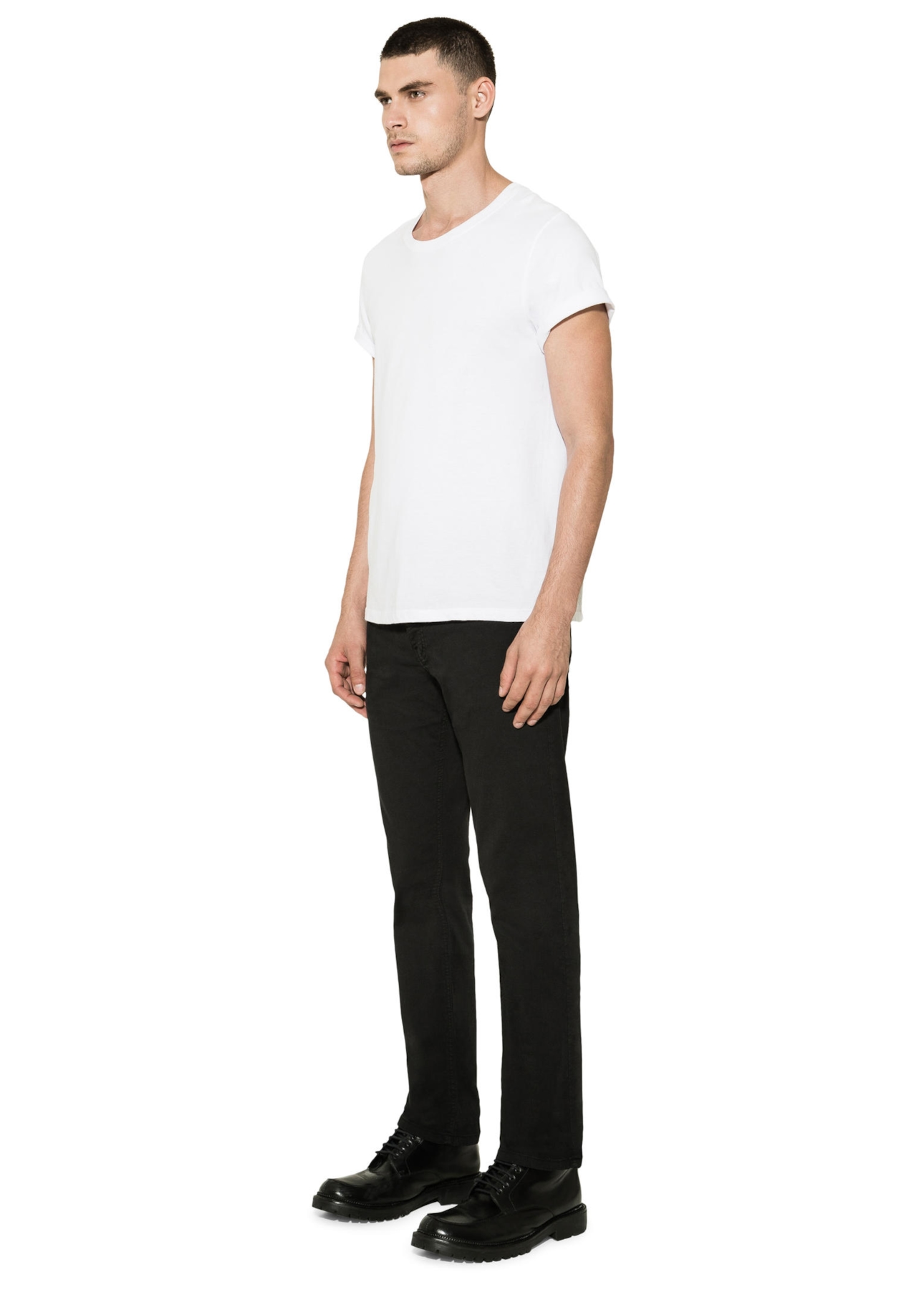 Color Satin Straight 5-Pckts Et.Couro Preto