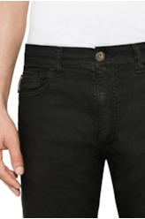 Color Satin Straight 5-Pckts Et.Couro Preto