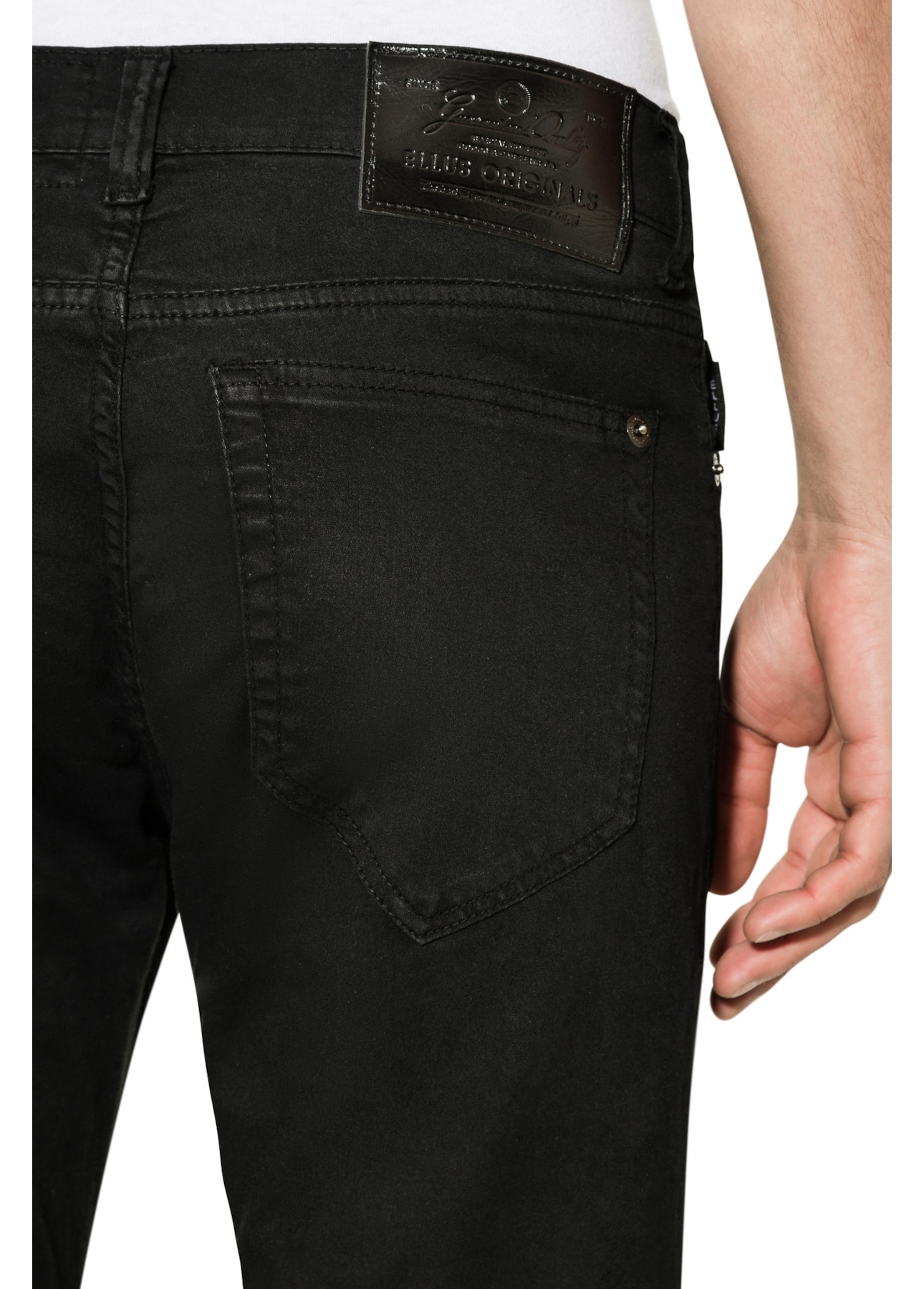 Color Satin Straight 5-Pckts Et.Couro Preto