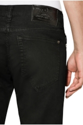 Color Satin Straight 5-Pckts Et.Couro Preto