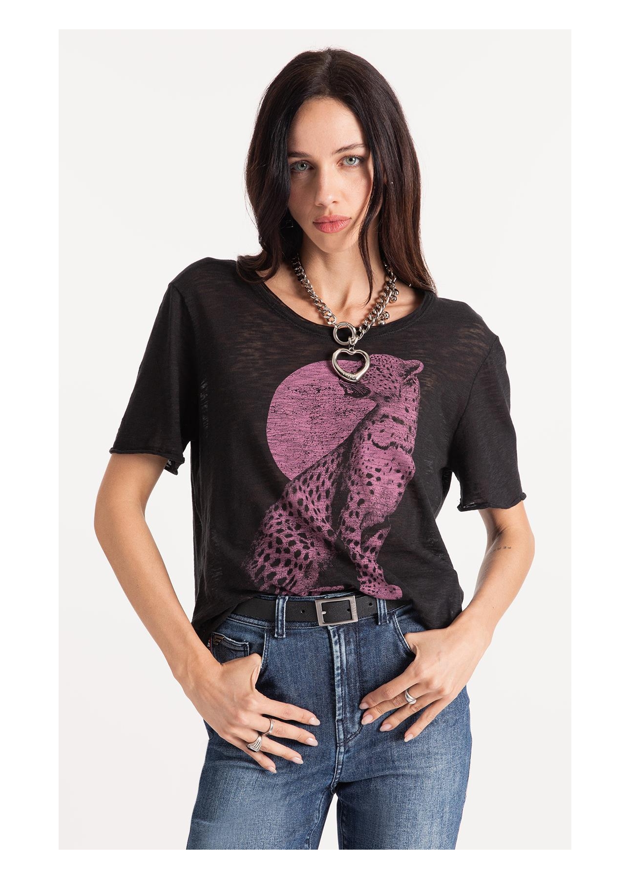 Cotton Flame Leopard Boxy Mc Preto