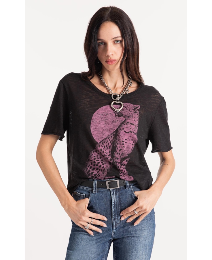 Cotton Flame Leopard Boxy Mc Preto