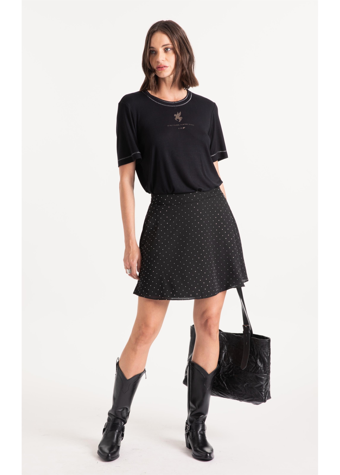 Crepe Strass B. Faca Evase Preto