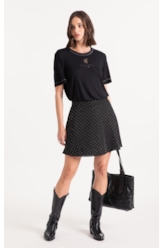 Crepe Strass B. Faca Evase Preto