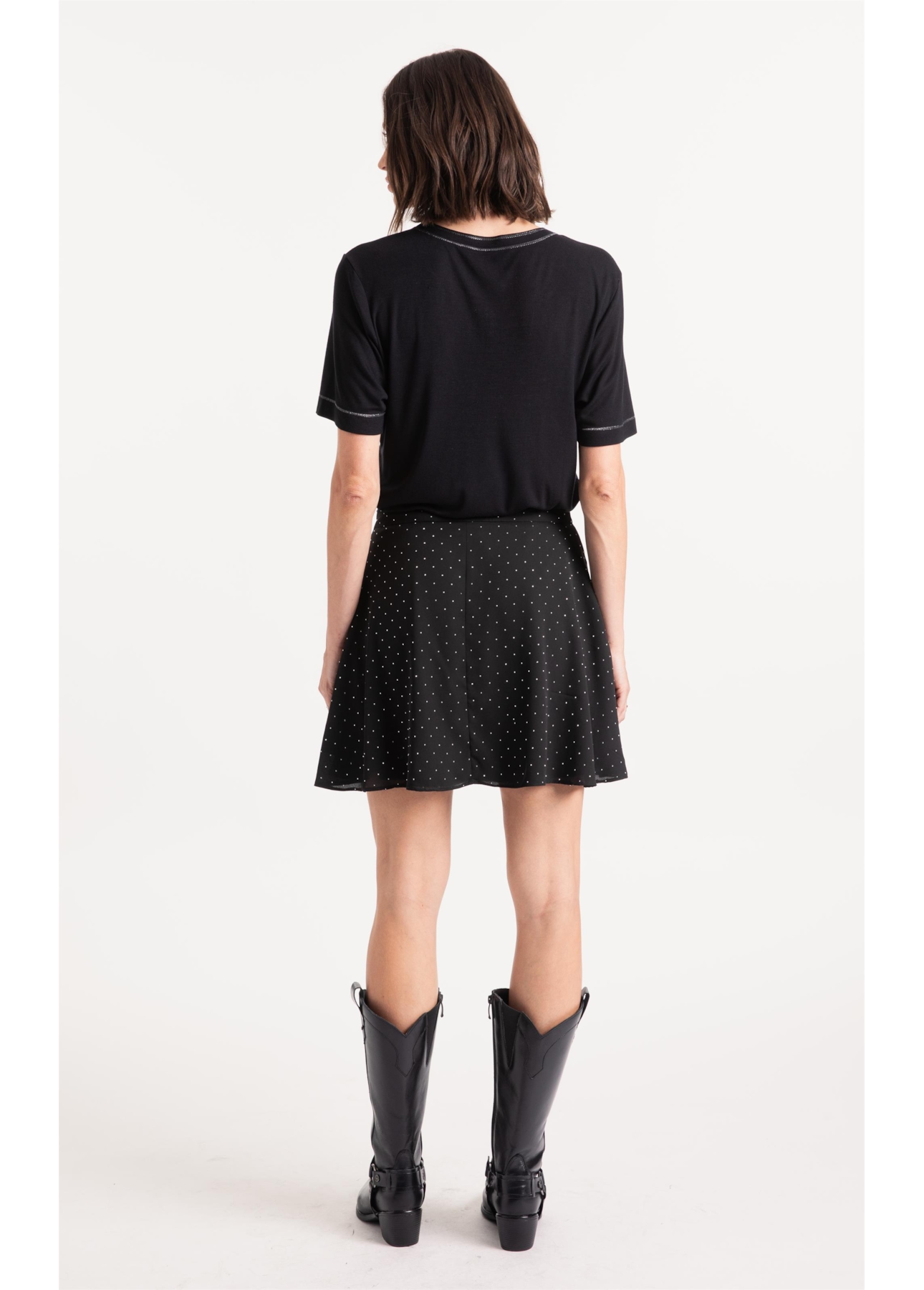 Crepe Strass B. Faca Evase Preto
