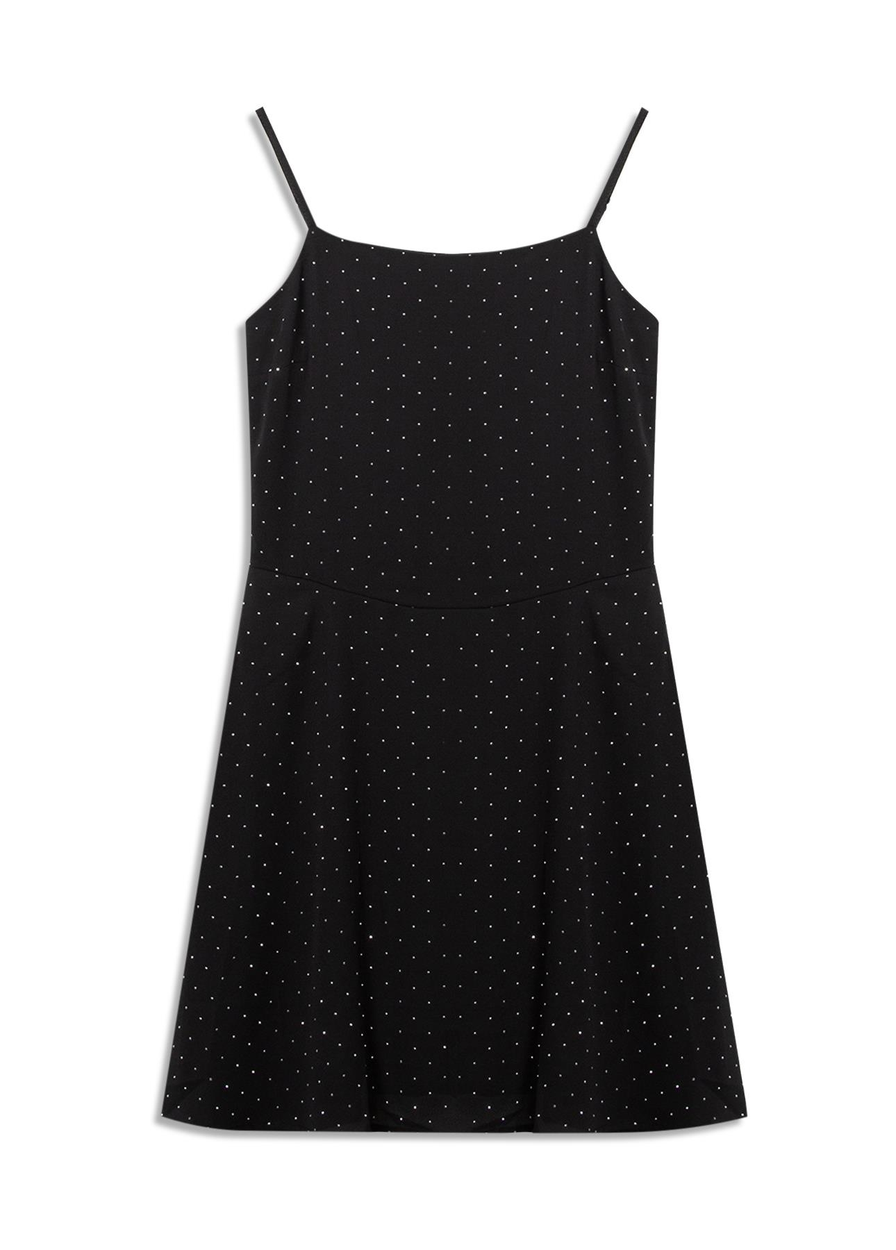 Crepe Strass Sleevless Mini Preto