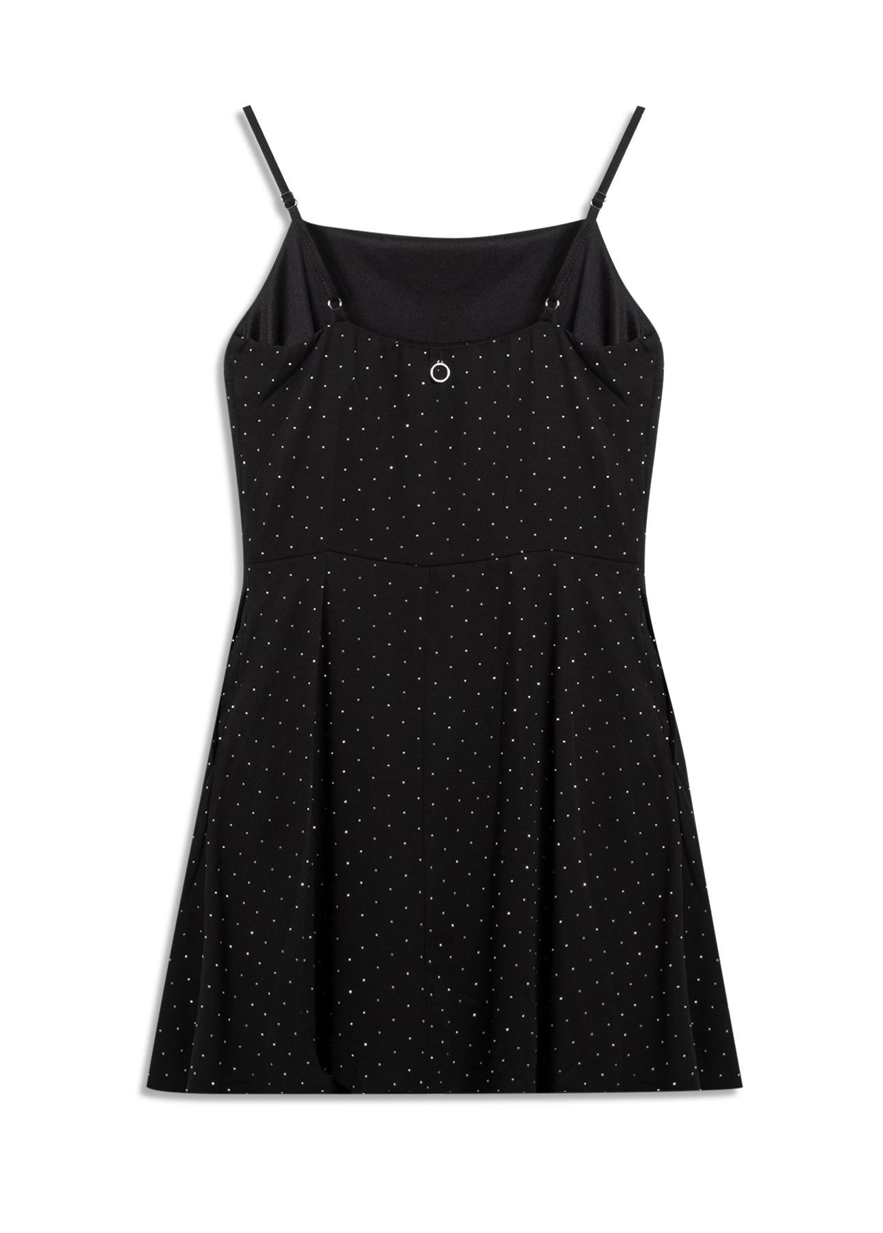 Crepe Strass Sleevless Mini Preto