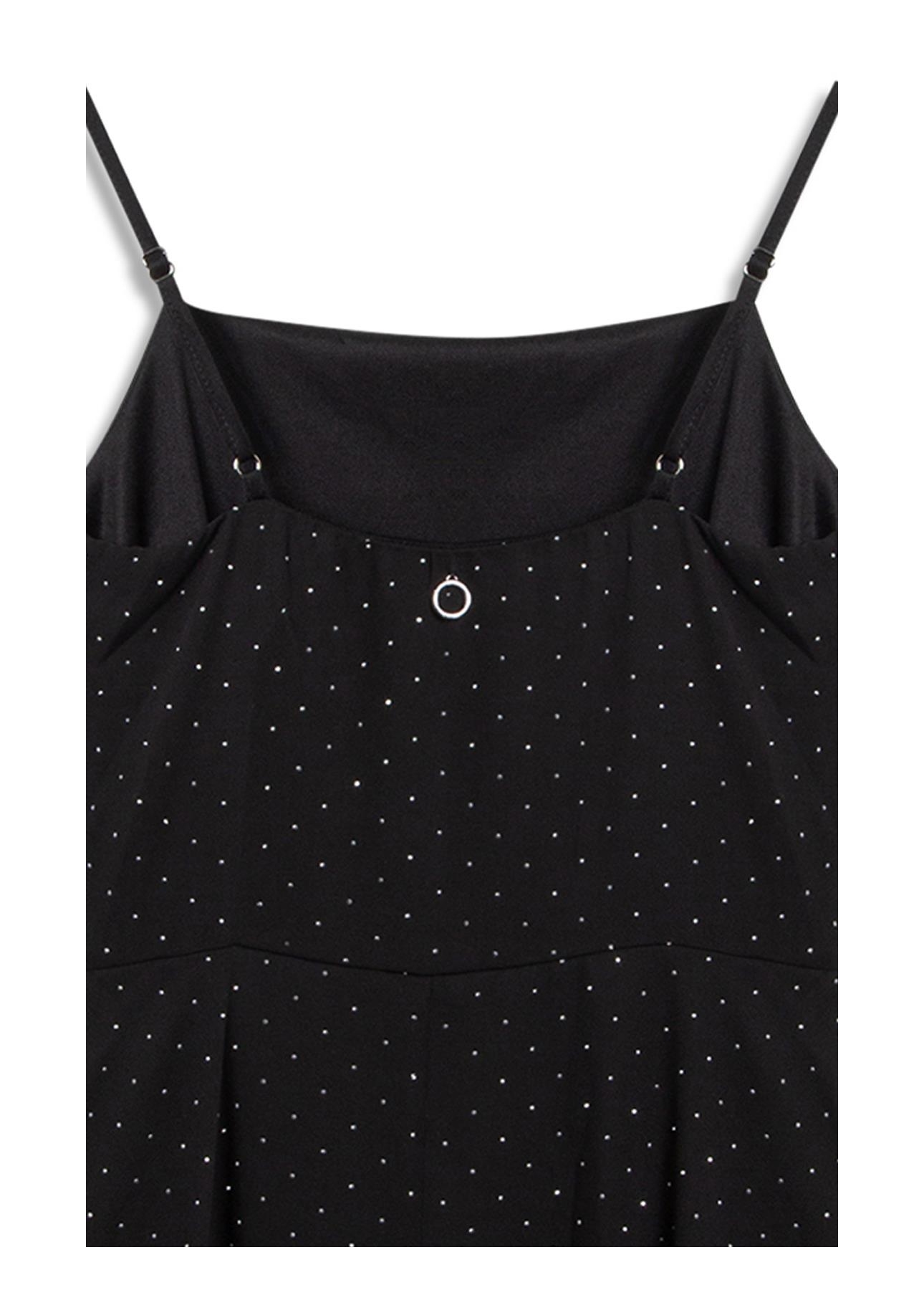 Crepe Strass Sleevless Mini Preto