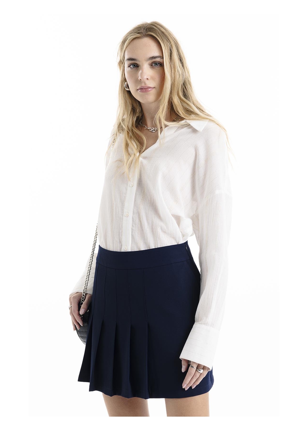 Crepe Way Pleated Mini Dark Navy