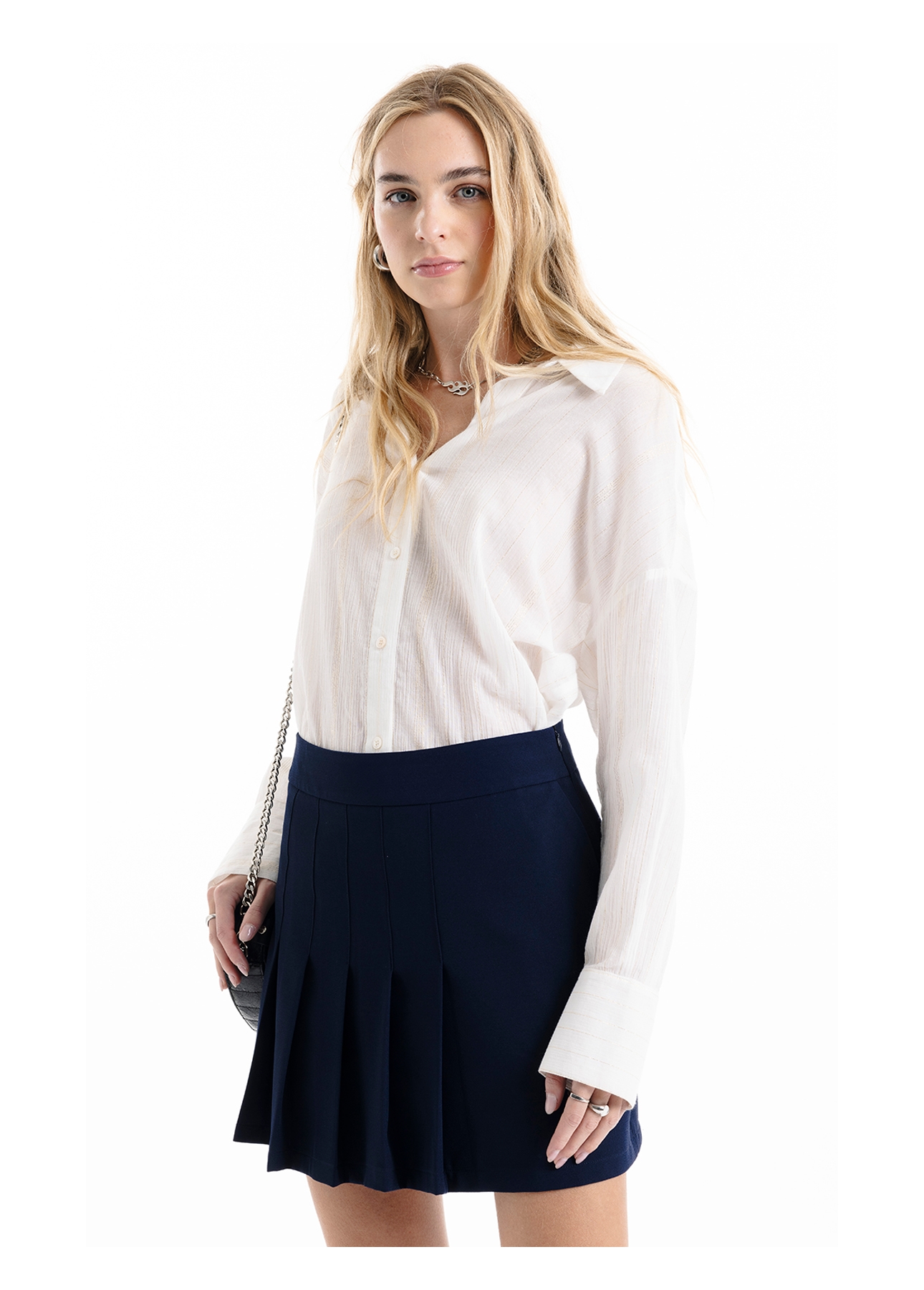 Crepe Way Pleated Mini Dark Navy