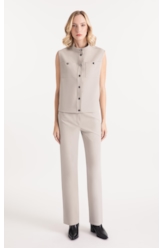 Double Color Pockets And Snap Buttons Cinza Claro