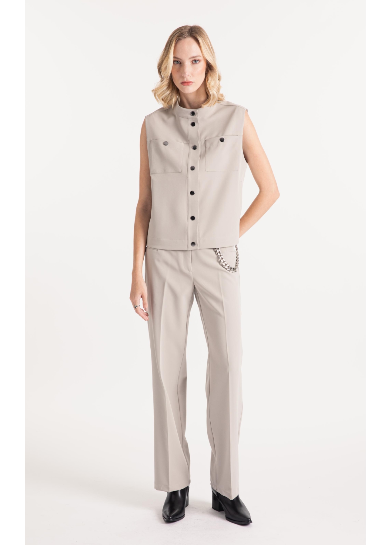 Double Color Thin Pockets Cinza Claro