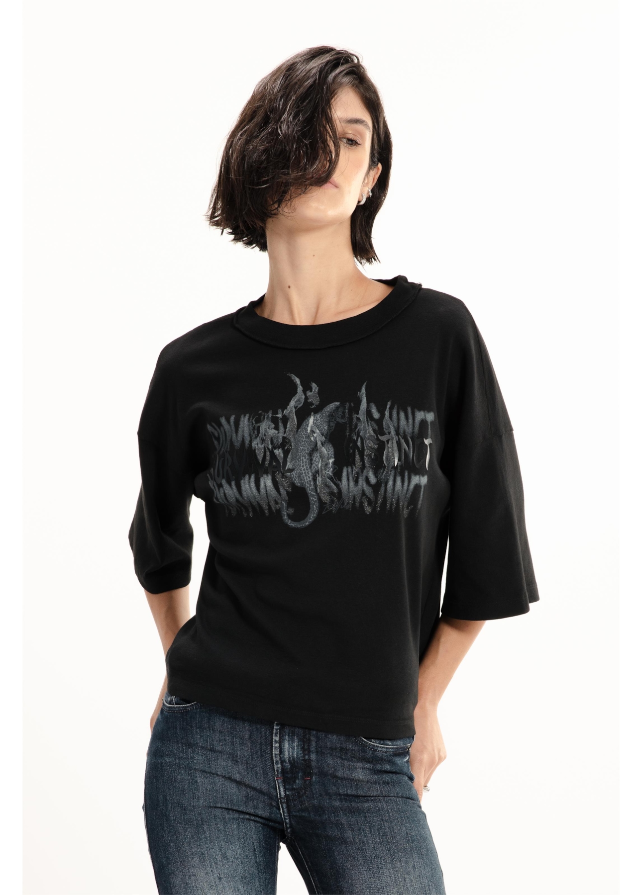 Ellus Rib Leather Print Preto