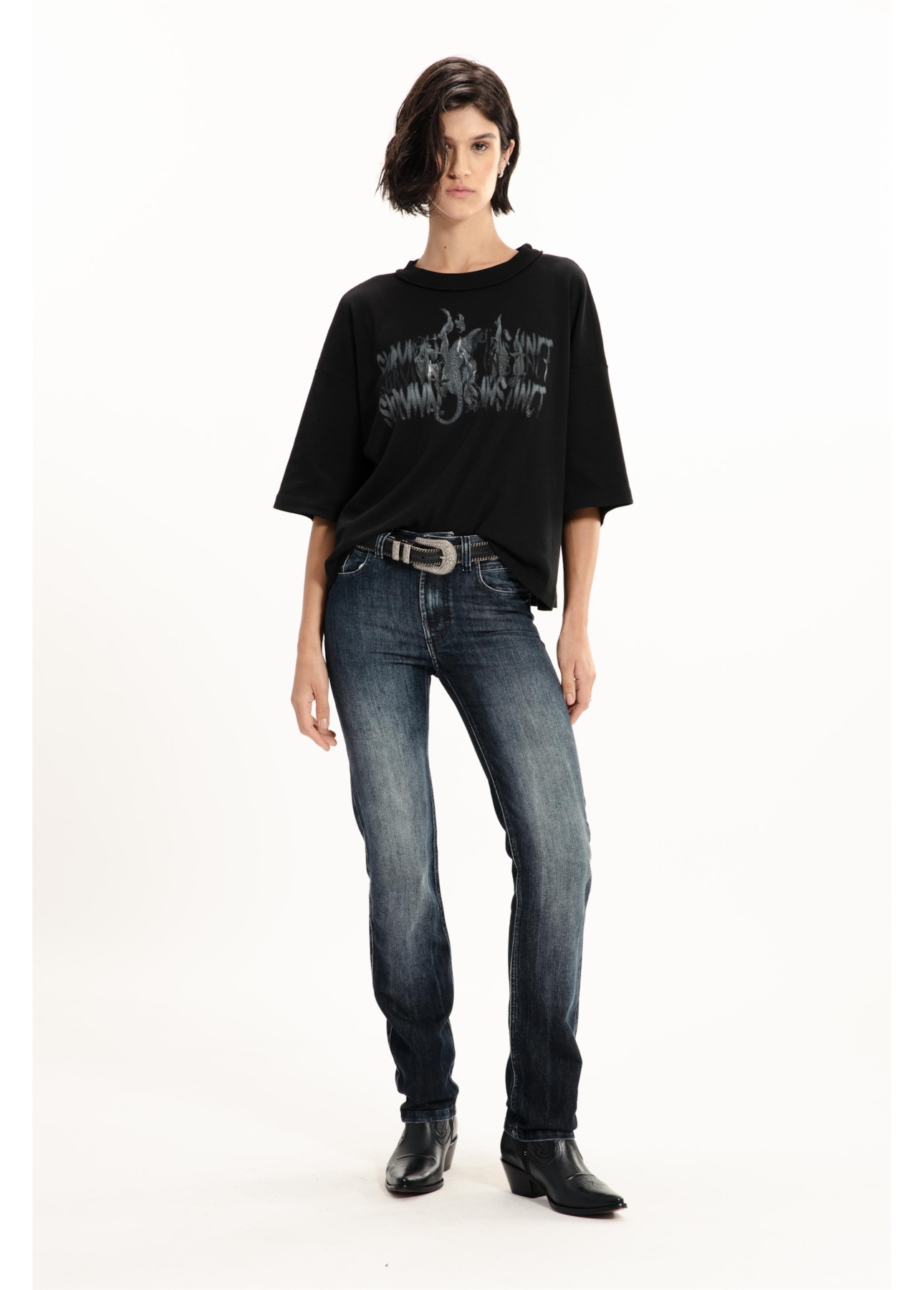 Ellus Rib Leather Print Preto