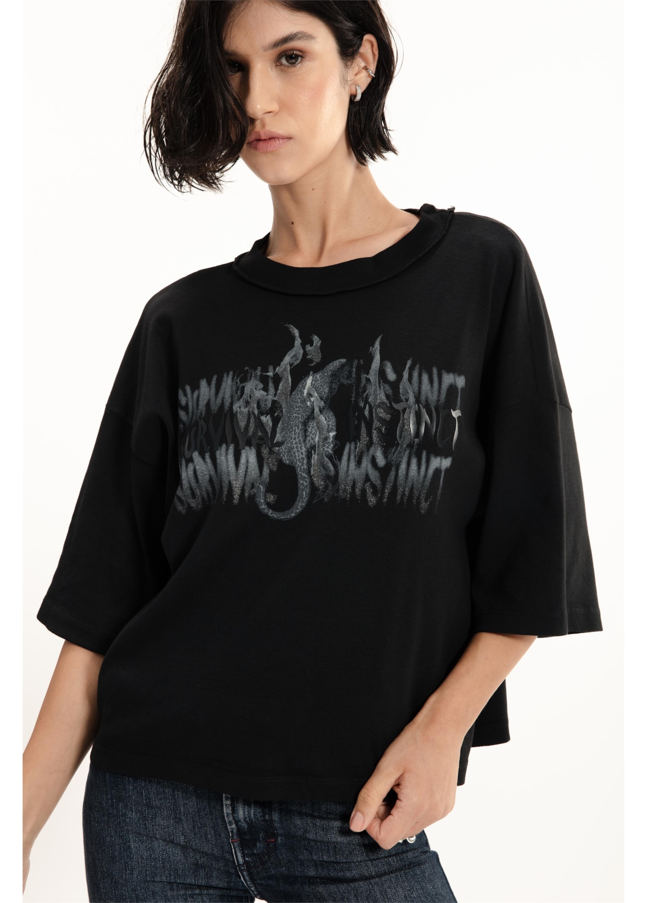 Ellus Rib Leather Print Preto