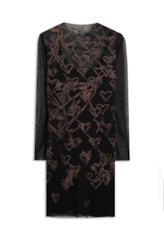 Ellus Tule Glitter Hearts Dress Preto