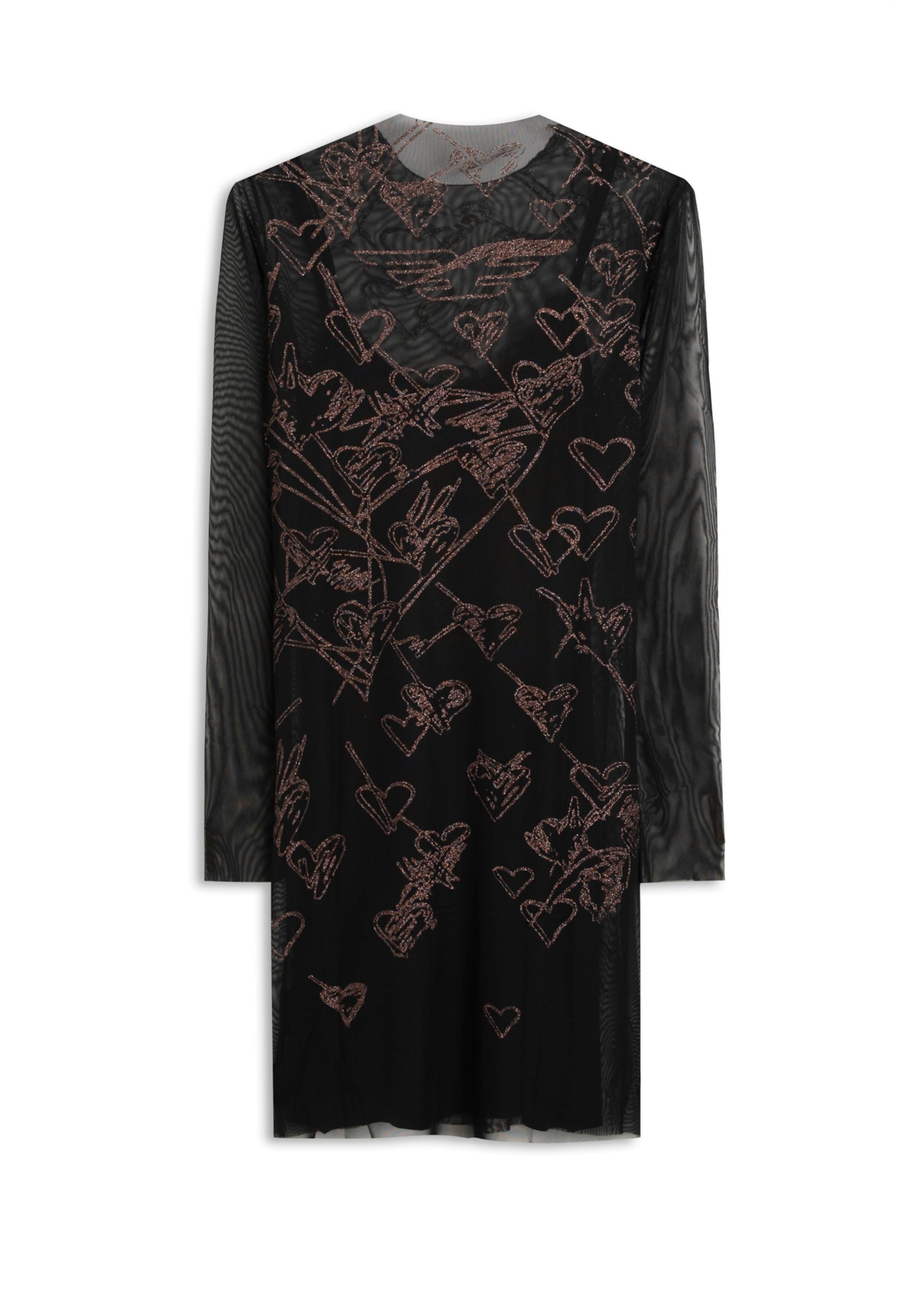 Ellus Tule Glitter Hearts Dress Preto