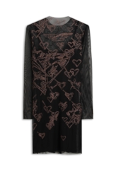 Ellus Tule Glitter Hearts Dress Preto