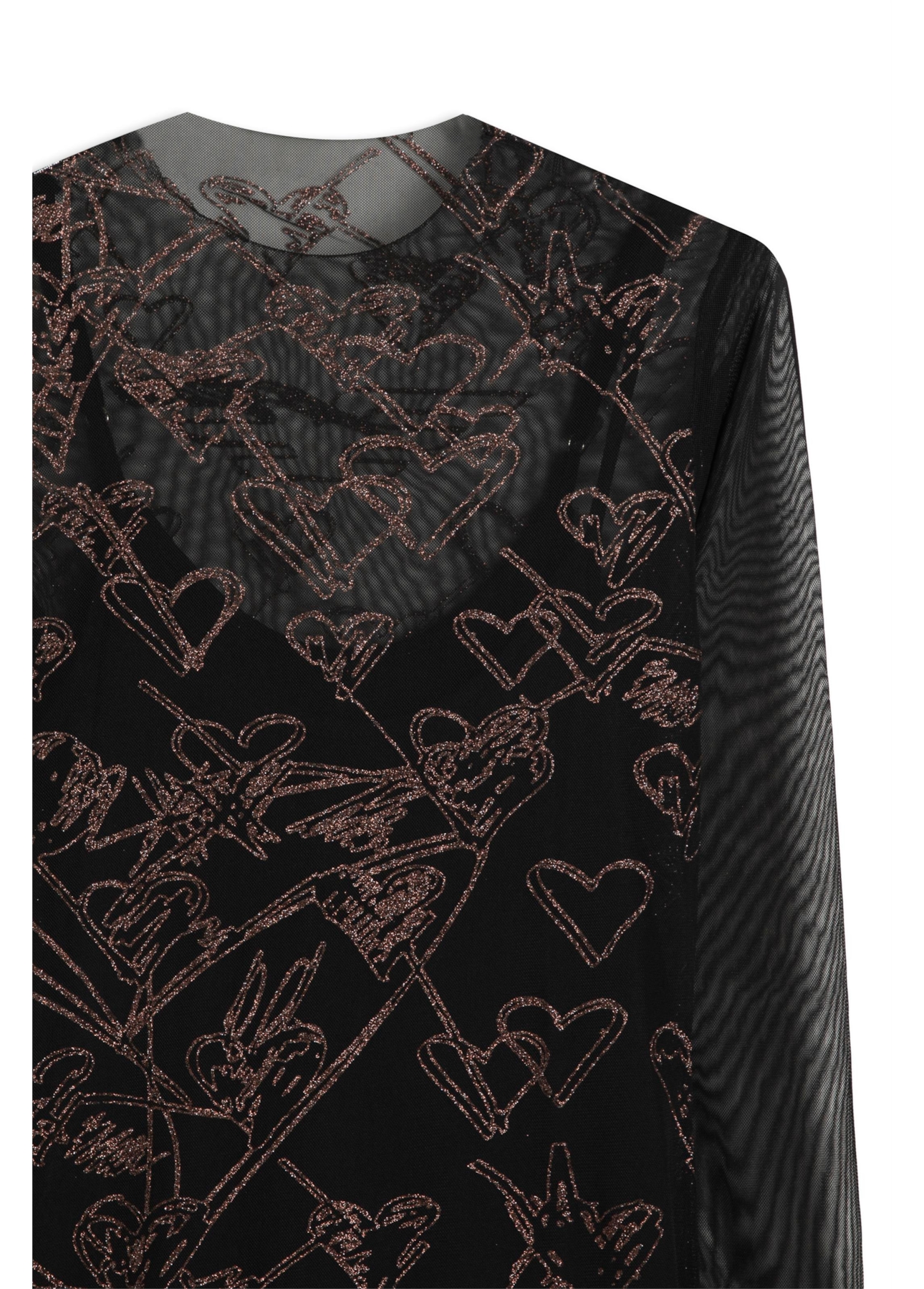 Ellus Tule Glitter Hearts Dress Preto