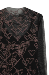 Ellus Tule Glitter Hearts Dress Preto