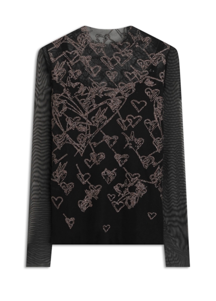Ellus Tule Glitter Hearts Preto
