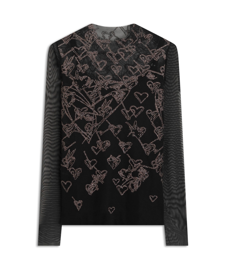 Ellus Tule Glitter Hearts Preto