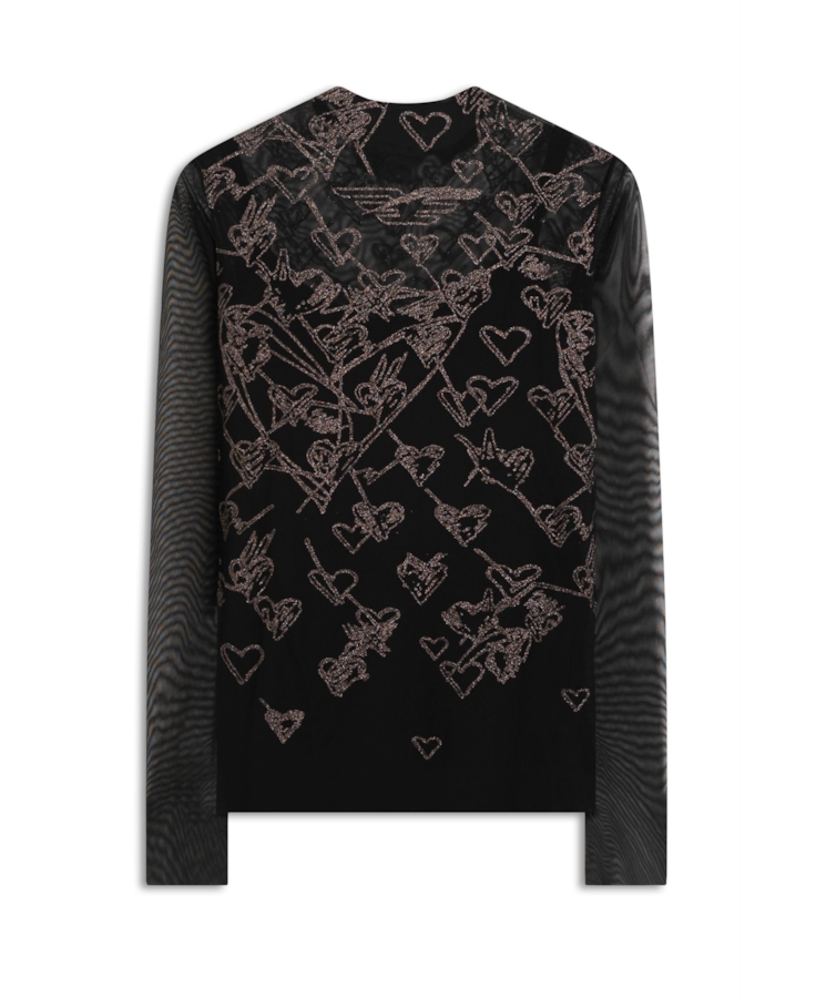 Ellus Tule Glitter Hearts Preto