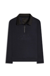Fleece High Neck Collar Bordado Zipper Dark Navy