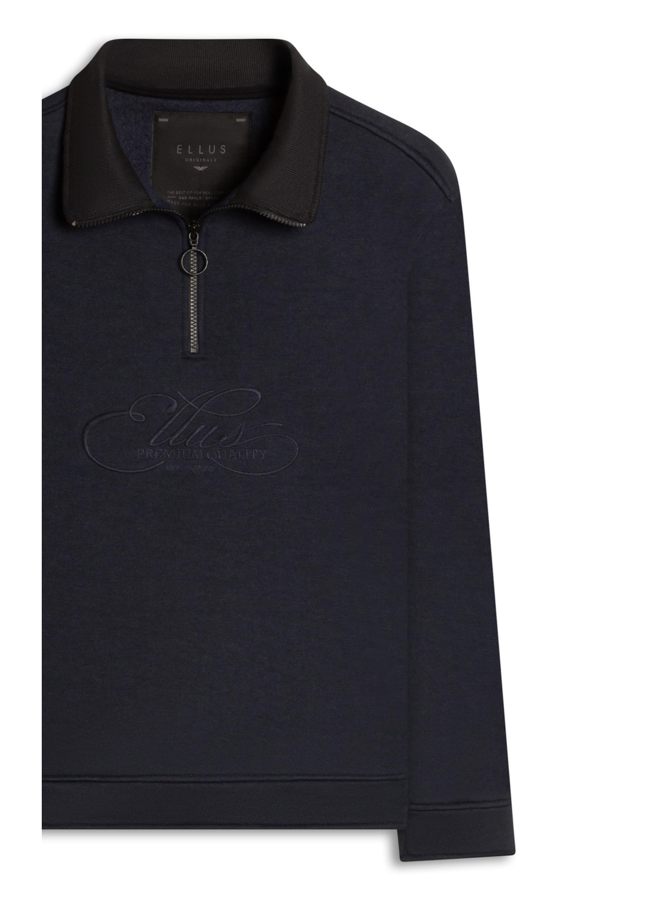Fleece High Neck Collar Bordado Zipper Dark Navy