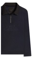 Fleece High Neck Collar Bordado Zipper Dark Navy
