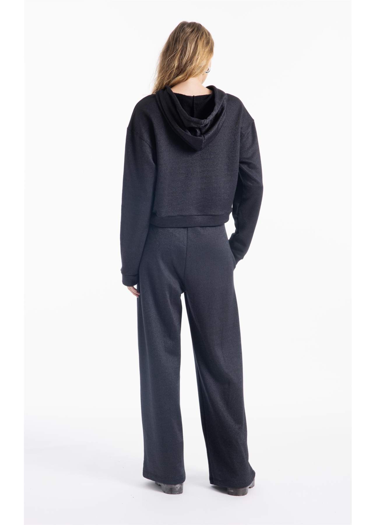 Fleece Shine Gothic Wide Leg Preto C/ Prata