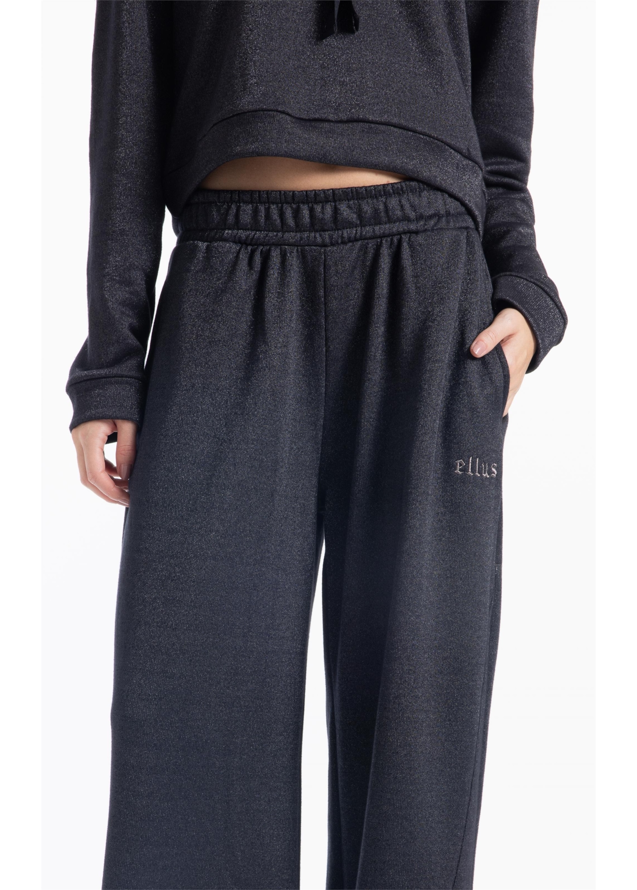 Fleece Shine Gothic Wide Leg Preto C/ Prata