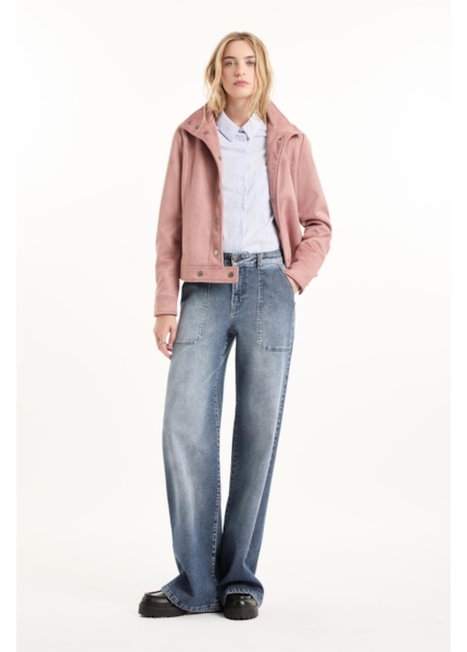 Jaqueta Biker Washed Suede Blush